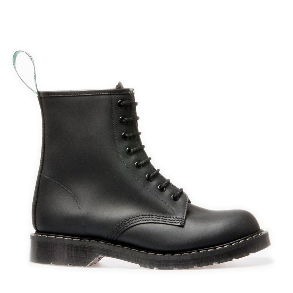 black greasy 8 eye derby boot