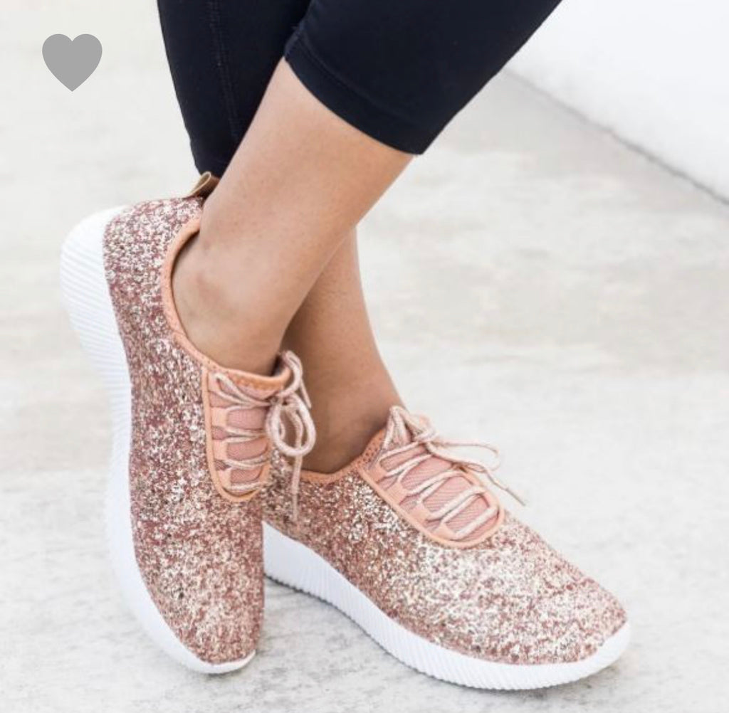 SIZE 5 ONLY Rose Gold Glitter Sneakers 
