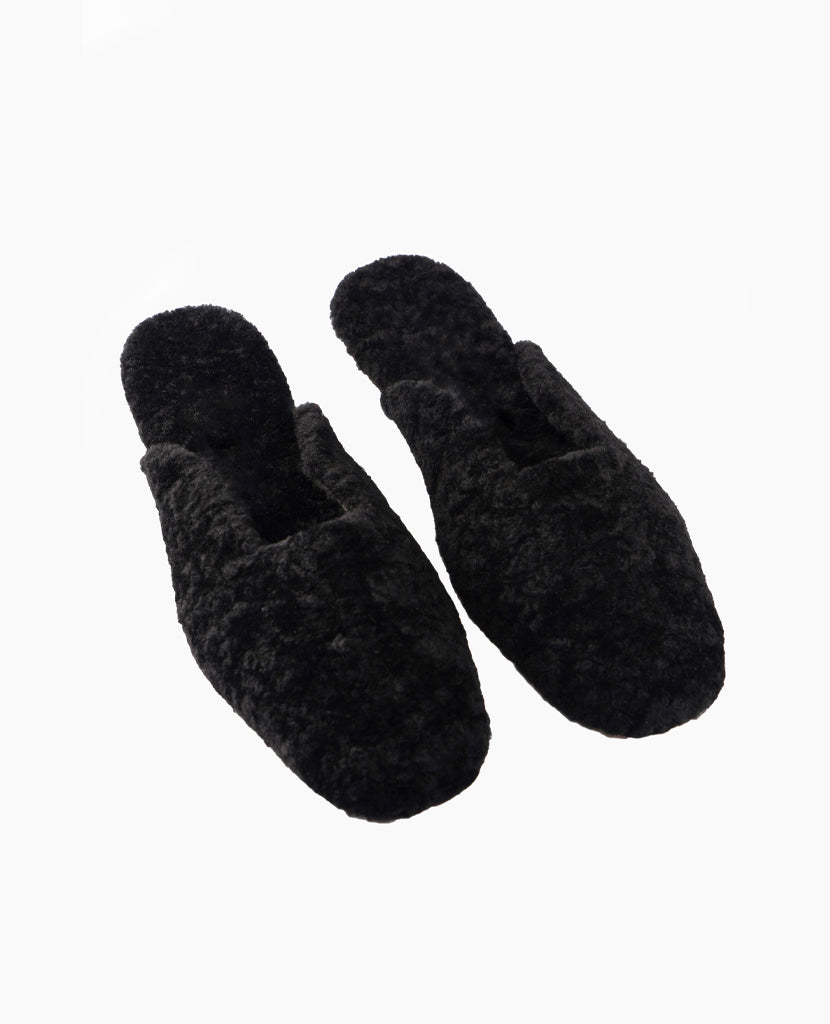 black shearling slippers
