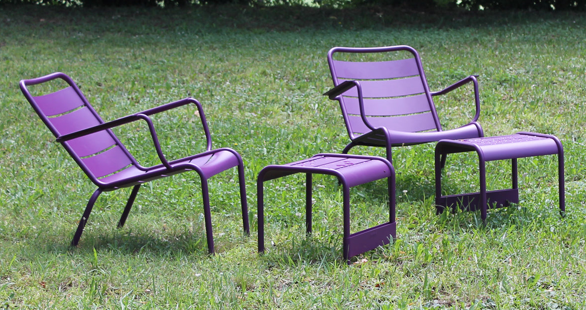 Fermob Luxembourg low chairs in Aubergine.