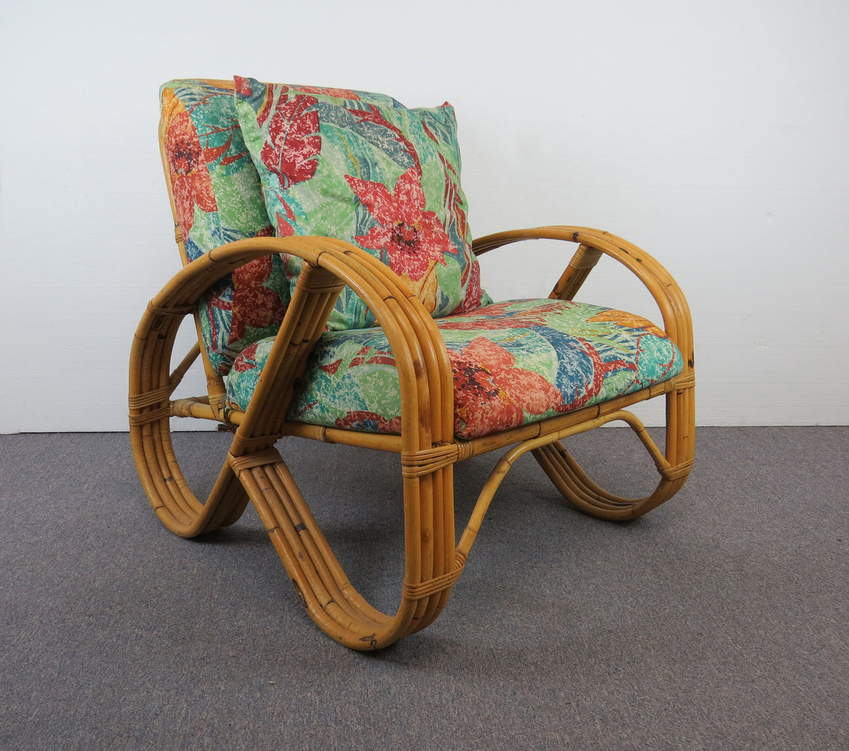 1940s Paul Frankl Inspired Pretzel Bamboo Lounge Chair