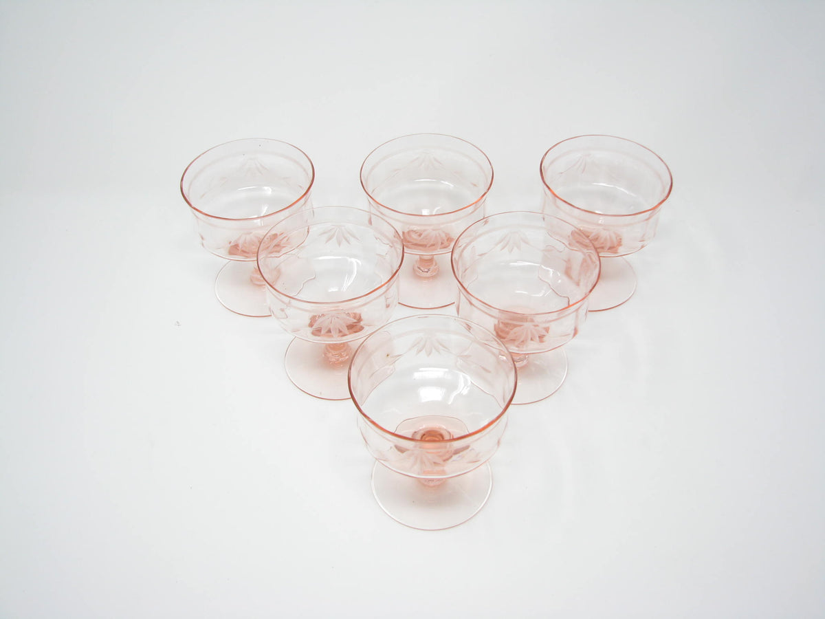 TIFFIN crystal WISTARIA PINK 17477 pattern SHERBET CHAMPAGNE Set of TWO  4.5" 