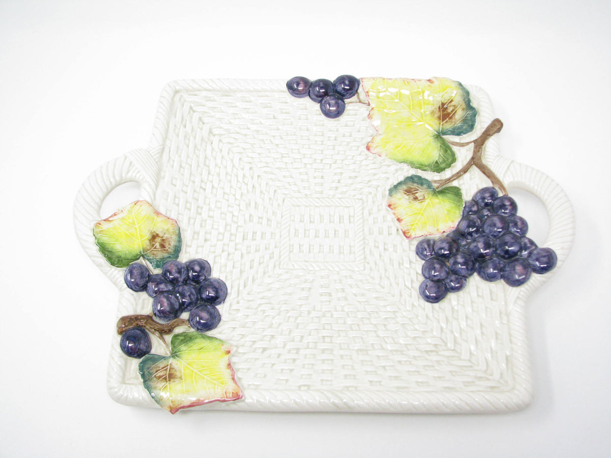 Details about  / FITZ AND FLOYD SONOMA 2 HANDLE SERVING TRAY PLATTER BASKETWEAVE GRAPES 13.5/"