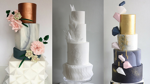 three different wedding cakes all tiered