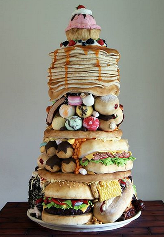 MY BAKER Top 25 Inspirational Baker Awards - @lauraloukaides - A mountain of food cake, complete with subway, burger, baked beans and a cherry on top