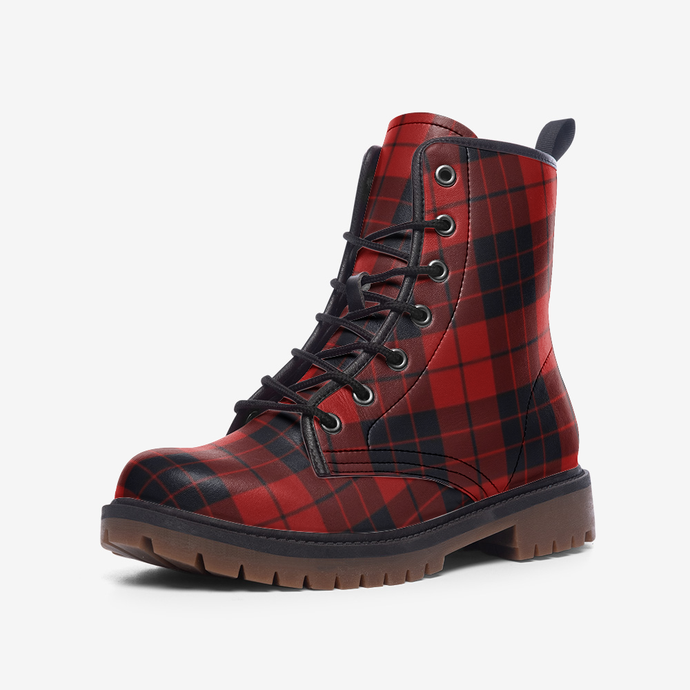 red and black plaid boots