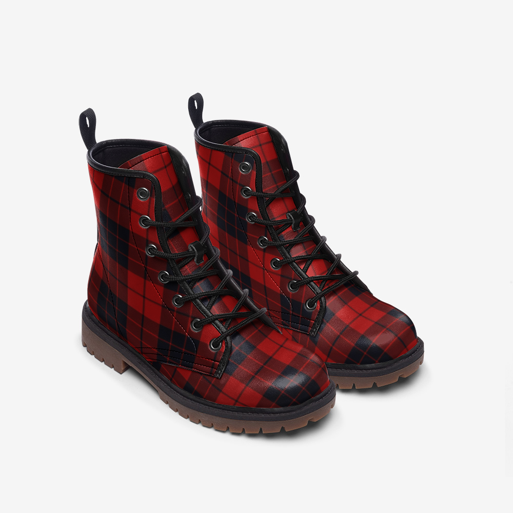 red and black plaid boots