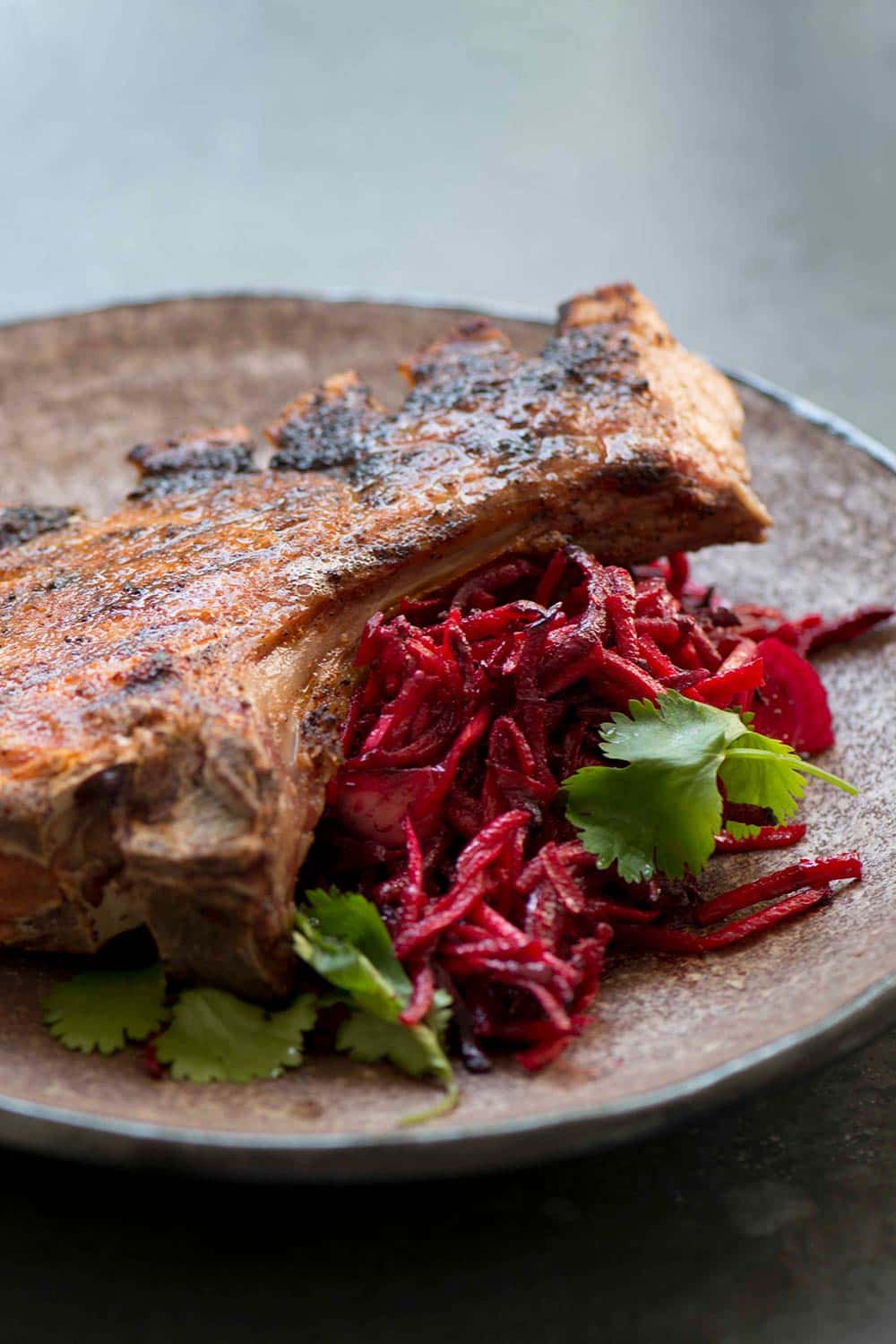 BBQ Pork Chops With Carrot & Beetroot Slaw Recipe