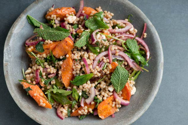 Maftoul, Carrot, Feta, Date & Mint Salad Recipe