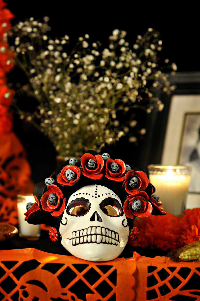 Skull Candle Holder  Dia de los Muertos
