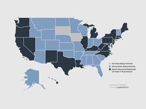 Mask Requirements by State. Data from Masks4All.co