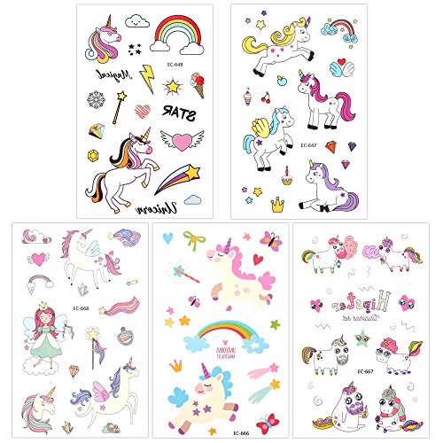 Temporary Tattoos for Kids ,Konsait Glitter Unicorn Tattoos for Children Girls Birthday Party Favors Supplies Great Kids Party Accessories Goodie Bag Stuffers Party Fillers Halloween Costume 98pcs