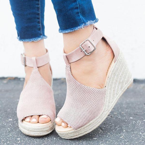 women chic espadrille wedges adjustable buckle sandals