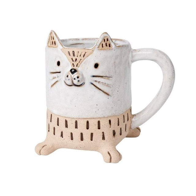 Grey Semi Glazed Cat Shaped Ceramic Mug