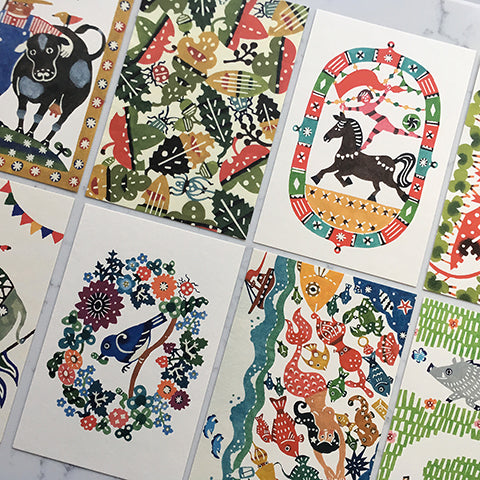 Postcards with kata kata Katazome prints. Japan stationery