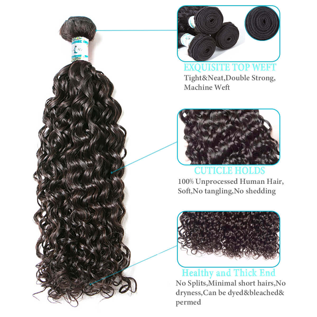 Lakihair 8A Brazilian Water Wave 3 Bundles With Lace Closure 4x4 Virgin Human Hair Bundles