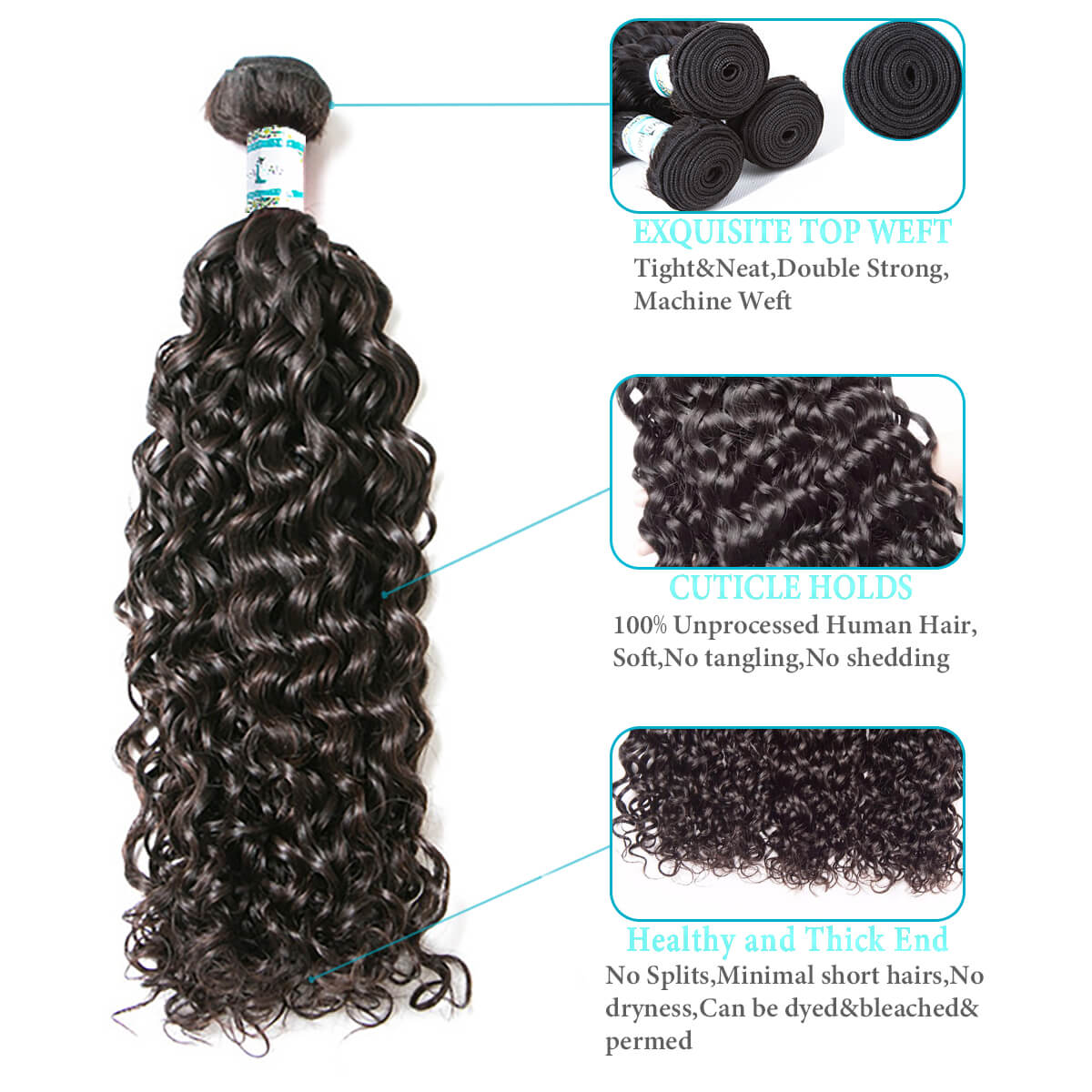 Lakihair 8A Grade Virgin Human Hair Water Wave Hair Extensions 2 Bundles With 360 Lace Frontal