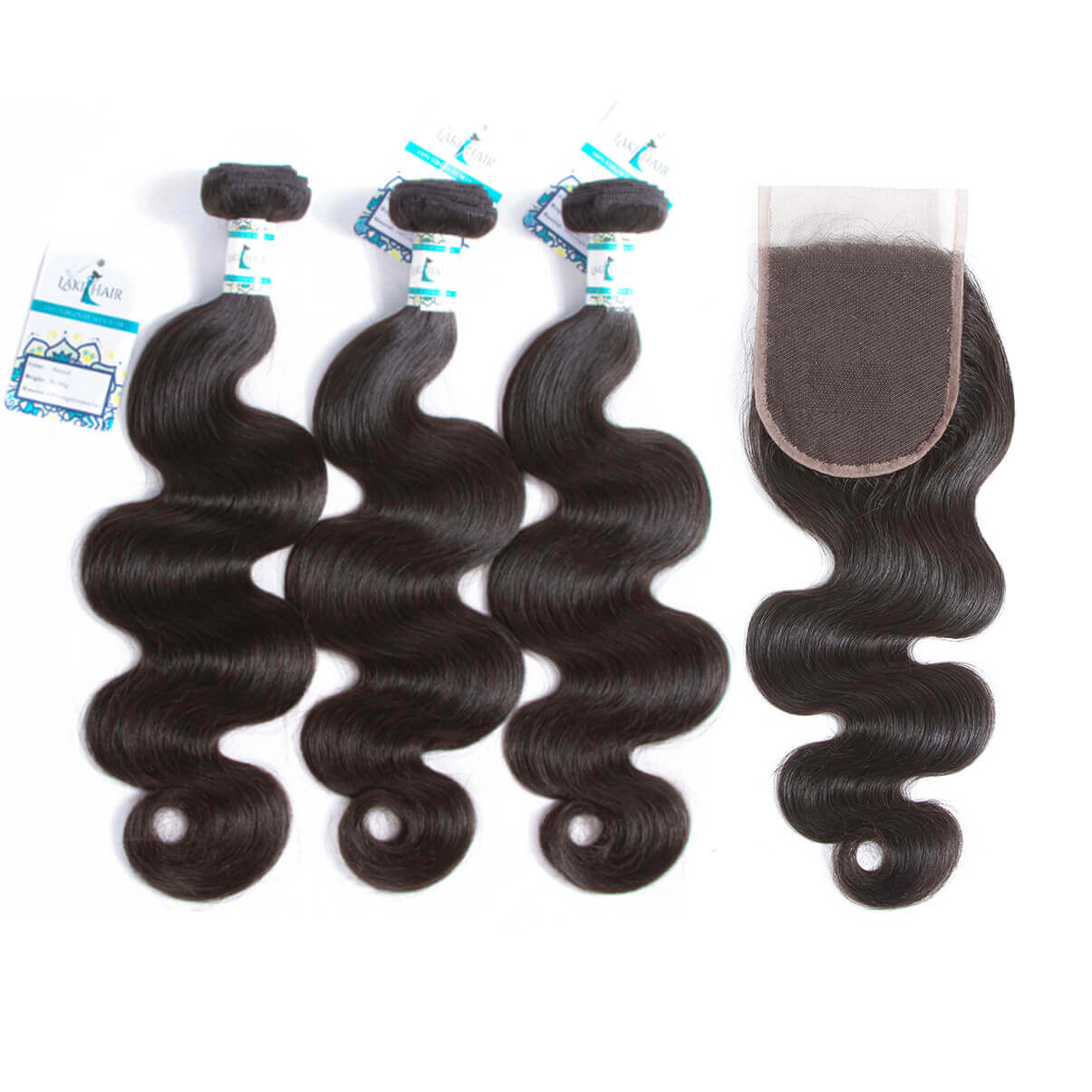 Lakihair Brazilian 8A Body Wave 3 Bundles With Closure 4x4 Virgin Human Hair Weave