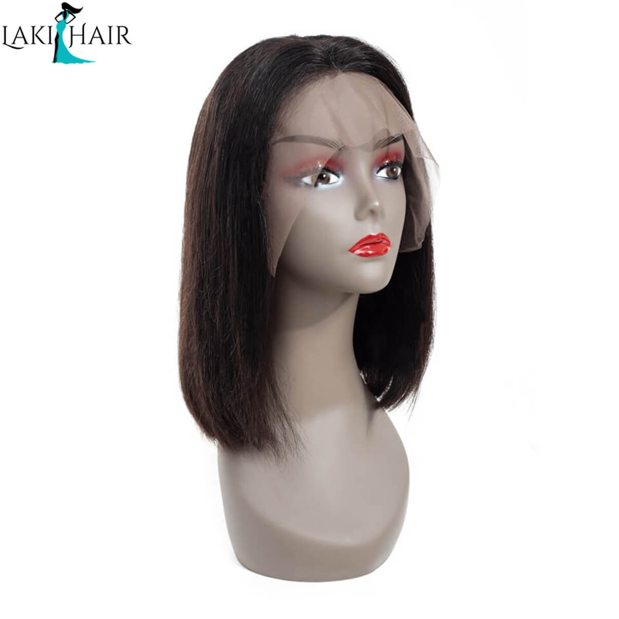 Lakihair Short Lace Front Human Hair Wigs Virgin Brazilian Straight Hair Bob Wigs With Pre Plucked Hairline Bleached Knots 180% Density