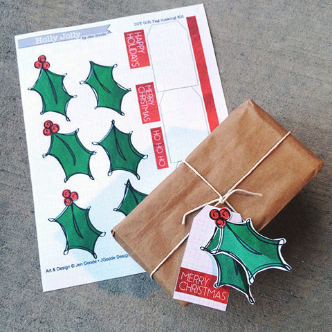 christmas holly gift tag on package