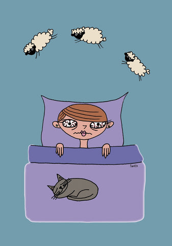 A cartoon image of a girl suffering with insomnia. 