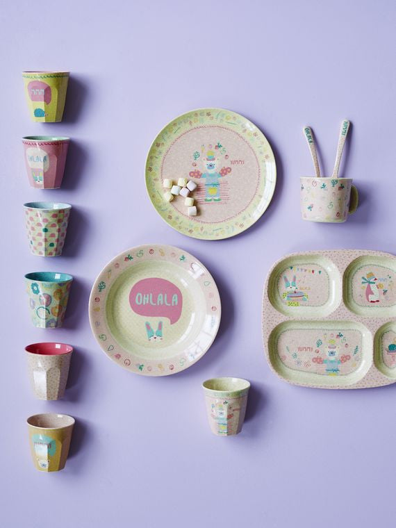 Rice DK Set of 6 Small Melamine Cups Assorted Cooking Prints
