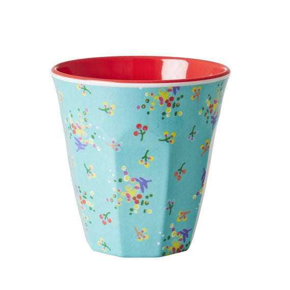 Rice DK Aqua Flower Print Melamine Cups