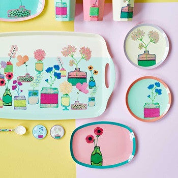 Rice Dk | Melamine Dessert Plate with Cream Hand Painted Flower Print