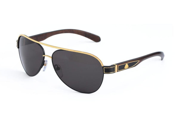 Maybach Eyewear - The Captain I (Black Satin/Yellow Gold/Ebony/Walnut Burr Velvet)