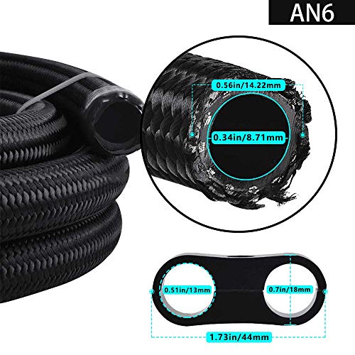 6AN-20FT mesome 6AN 3/8 PTFE E85 Hose Fuel line 20FT Stainless steel Nylon Braided Black 