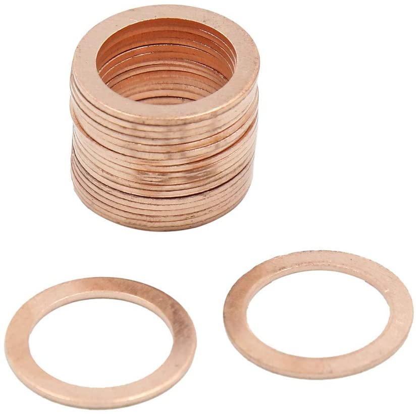 X AUTOHAUX Copper Crush Washers Seal Flat Rings Gaskets 16mm Inner Dia for Car Engine 50pcs 