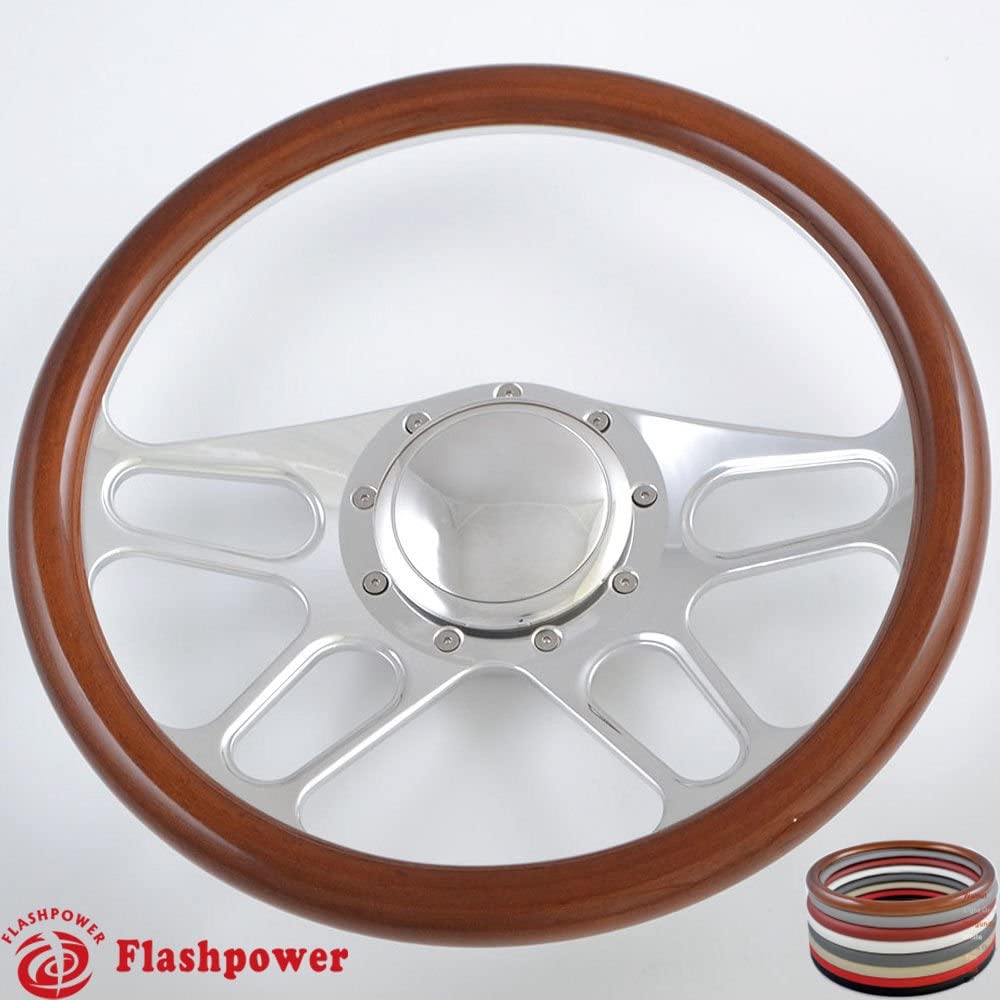 Flashpower 14 Billet Half Wrap 9 Bolts Steering Wheel with 2 Dish and Horn Button Tan 