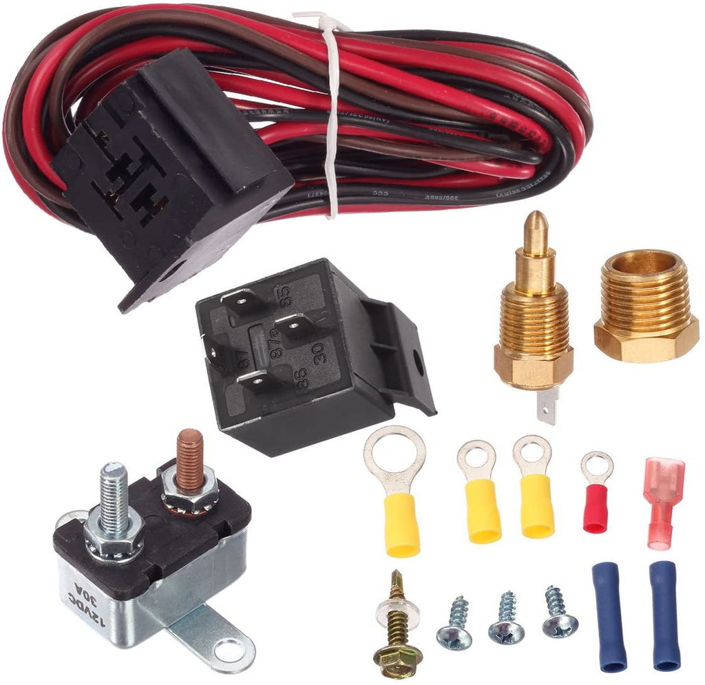 175-185 Degree Electric Cooling Fan Thermostat Kit Temperature Sensor Temperature Switch 60 AMP Relay Kit 2 Yr Warranty 