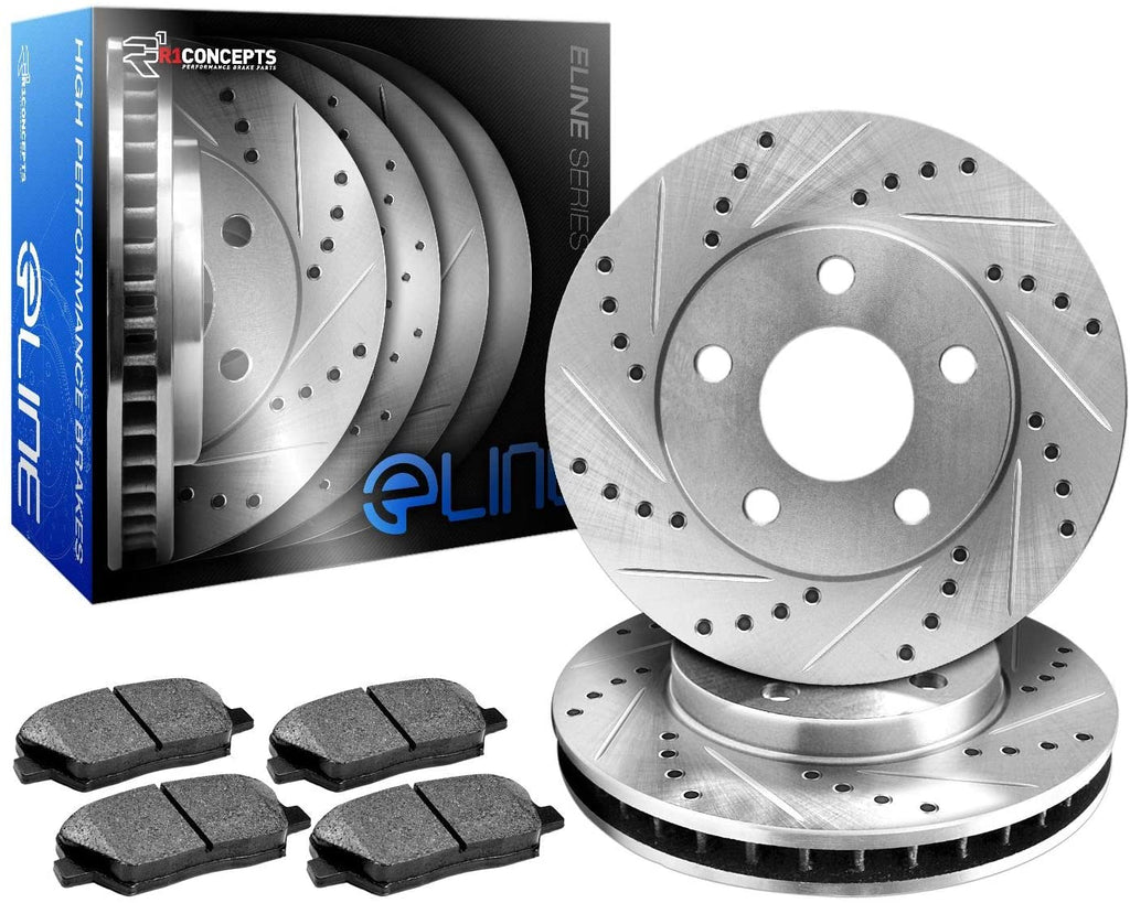 Front R1 Concepts KEDS11059 Eline Series Cross-Drilled Slotted Rotors And Ceramic Pads Kit