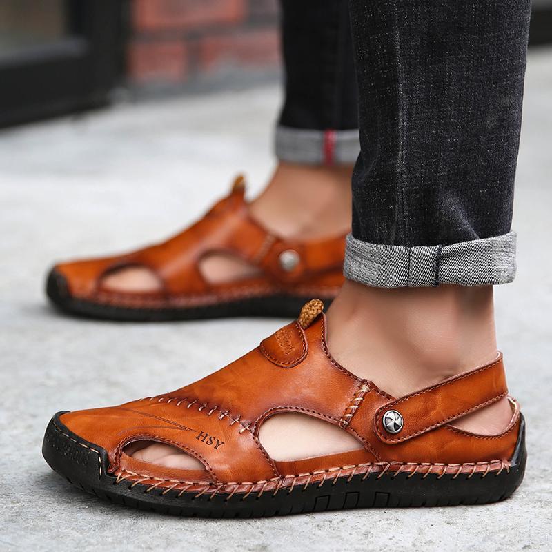 Soft Outdoor Closed Toe Leather Sandals 