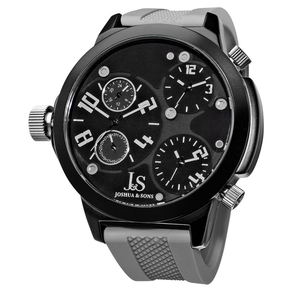 Joshua & Sons Men's JS-40/ JS52 Quartz Triple Time Zone Rubber Strap Watch