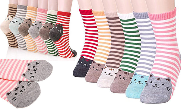 6 Pack Cotton Rich Cat Heel & Toe Socks