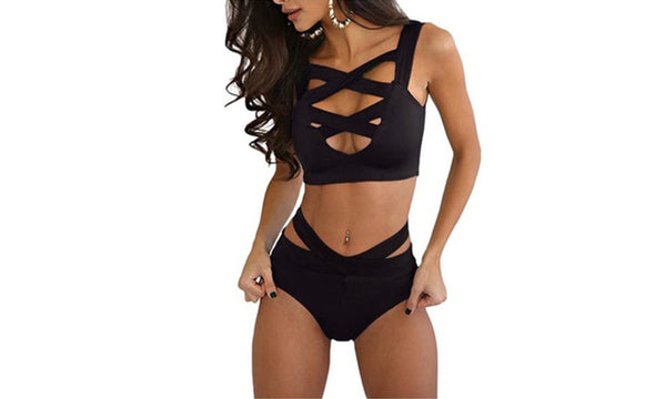 Women's Sexy High Waist Bandage 2pc Bikini Set Swimsuit