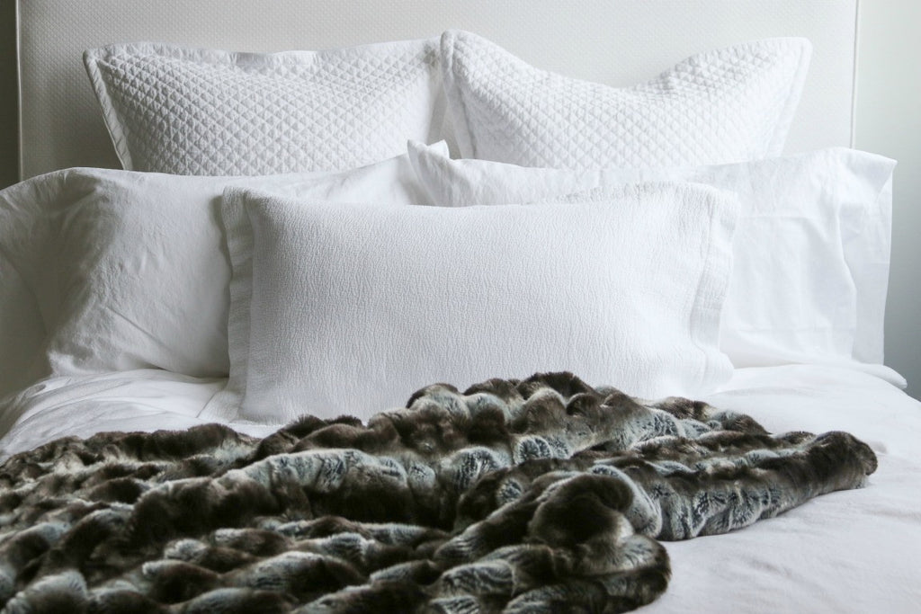 Au Lit Fine Linens: White Bed & Faux Fur Throw