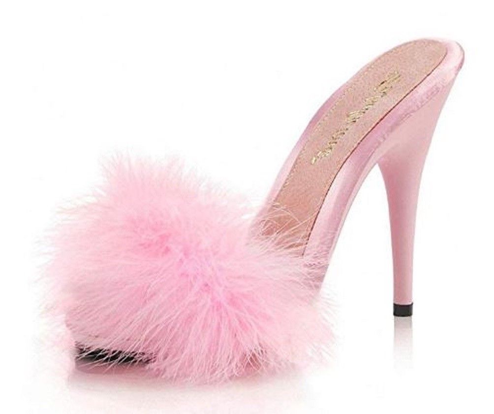 fur heel slippers