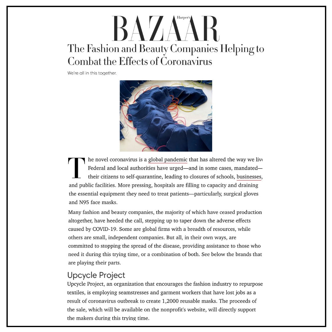 The Upcycle Project Foundation COVID-19 Response Make Face Masks Create Jobs Harper's Bazaar