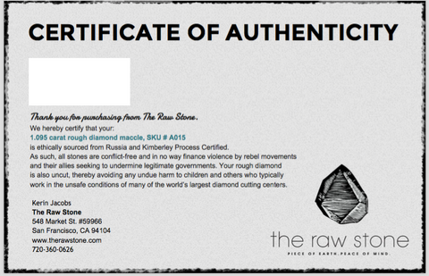 The Raw Stone Certificate of Authenticity