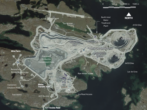 Aerial map of the Canadian Diavik Diamond Mine