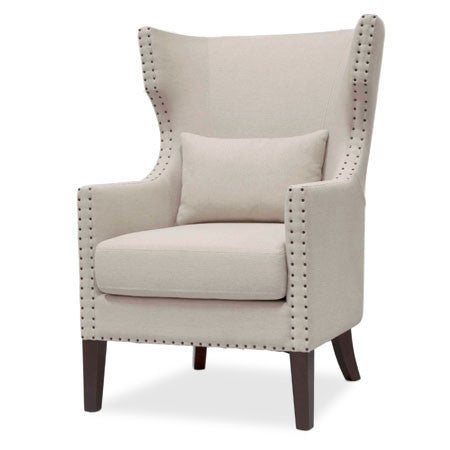 Wingback Chair Linen Fabric With Nailhead Trim Canvas