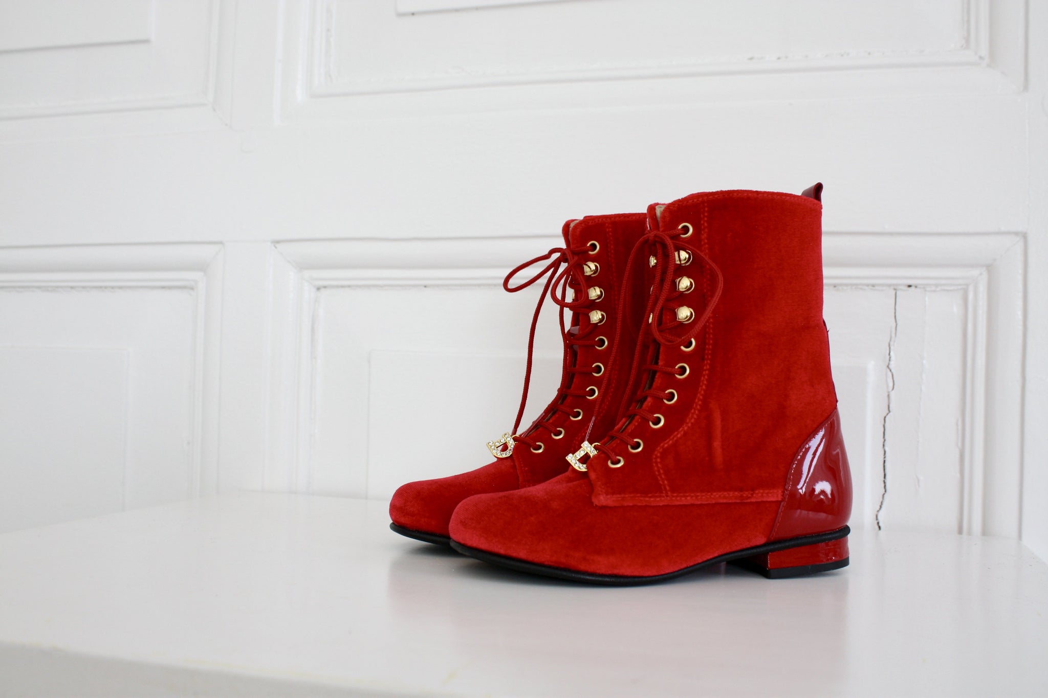 DOLLY by Le Petit Tom ® VELVET VICTORIAN BOOTS 13VELVIC red