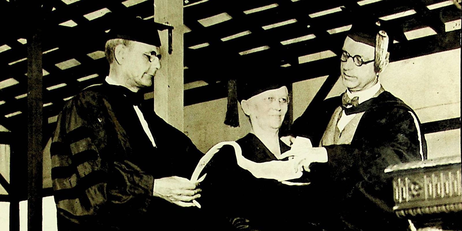 Mary Chase receiving her honorary M.A. from the University of Michigan in 1930.