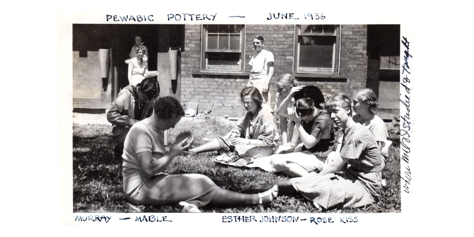 Wayne State University students on the lawn of Pewabic Pottery in 1936.