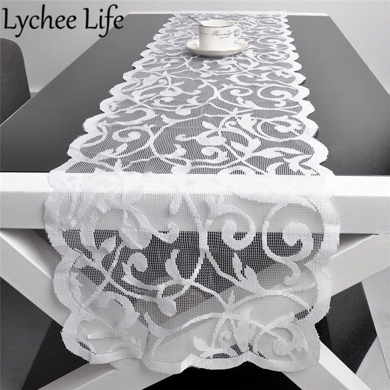 White Vintage Lace Table Runner Dresser Scarf Solid Color Classic