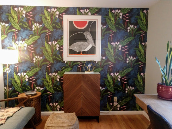 Tropical feature wall in home office