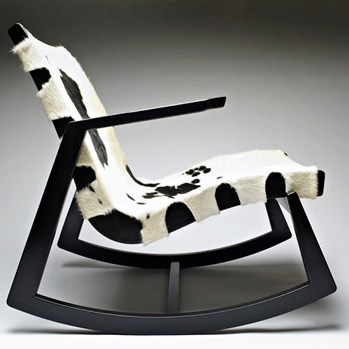 Rapson-Inc. Greenbelt Rocker in custom black lacquer and hair-on-hide leather
